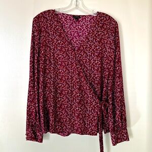Talbots wrap blouse, maroon/burgundy, size L